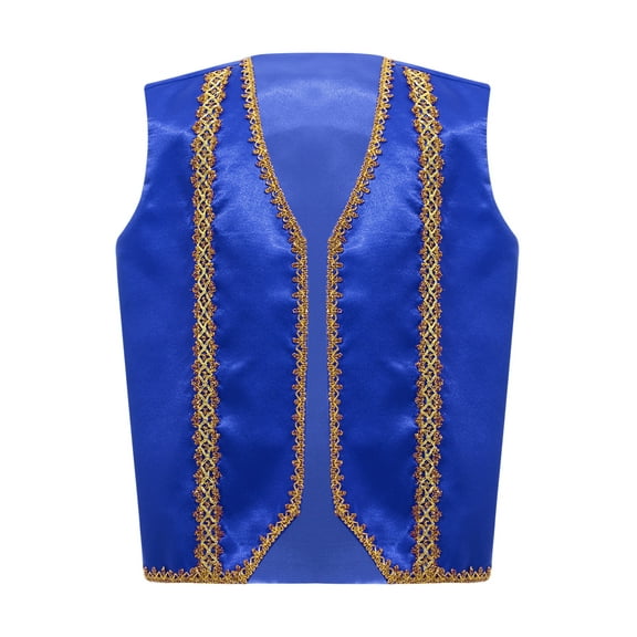 Yruioon Kids Boys Medieval Steampunk Vest Halloween Arabian Prince Costume Golden Trim Waistcoat Royal Blue 8