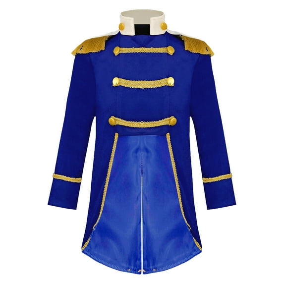 Yruioon Kids Boys Prince Outfits Long Sleeve Gold Fringe Velvet Tailcoat Medieval Royal Court Coat Royal Blue 12-18M