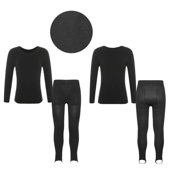 Yruioon Kids Girls Boys Thermal Underwear Long Johns Set Athletic Base Layer Tops and Bottoms Ballet Type A Black L
