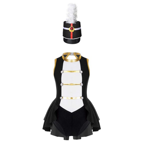 Yruioon Kids Girls Circus Ringmaster Costume Cosplay Carnival Halloween Party Dance Leotard with Black 10