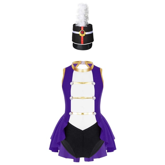 Yruioon Kids Girls Circus Ringmaster Costume Cosplay Carnival Halloween Party Dance Leotard with Purple 6