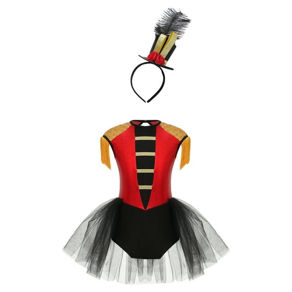 Yruioon Kids Girls Circus Ringmaster Costume Sleeveless Tassel Leotard Dance Dress Halloween Tutu Red 14