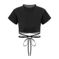 thumbnail image 1 of Yruioon Kids Girls Dance Crop Tops Solid Color Cotton T Shirt Lace Up Waist Tee Shirts Practice Black 170, 1 of 7