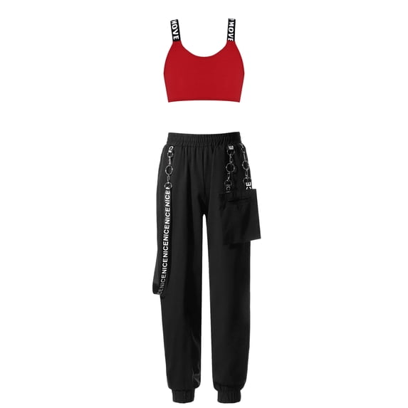 Yruioon Kids Girls Dance Outfits Sports Bra Crop Tank Tops and Jogger Pants Set Hip Hop Jazz Street Red 6