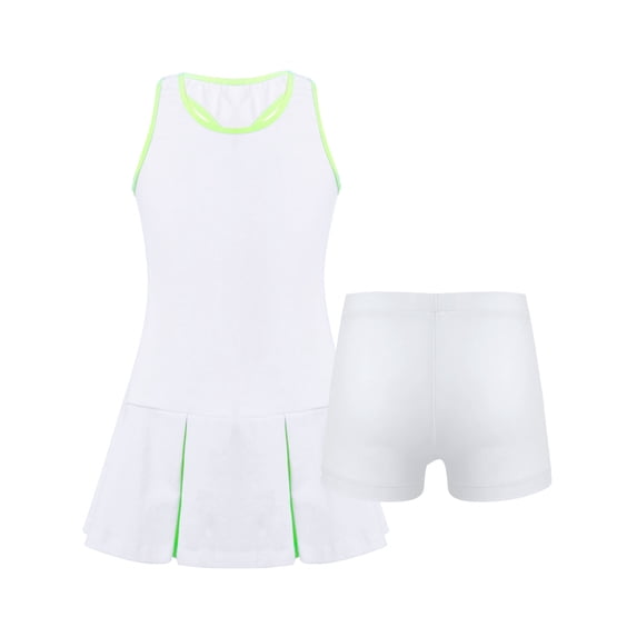 Yruioon Kids Girls Golf Tennis Dress with Shorts Underpants Outfits Solid Color Sleeveless Sports White 10