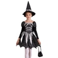 thumbnail image 1 of Yruioon Kids Girls Halloween Witch Dress Up Shiny Star Print Long Sleeve Dresses with Hat Candy Bag Black 12, 1 of 7