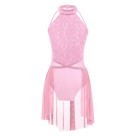 Yruioon Kids Girls Lyrical Ballet Dance Dress Sleeveless Lace Floral Leotard Skirt Jazz Modern Dark Pink 16