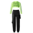 thumbnail image 1 of Yruioon Kids Girls Mesh Crop Top with Letters Printed Vest and Elastic Pants for Gym Dance Sports Fluorescent Green 6, 1 of 7