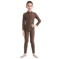 thumbnail image 1 of Yruioon Kids Girls One Piece Ballet Dance Gymnastic Leotard Full Body Catsuit Long Sleeve Jumpsuits Brown 3-4, 1 of 7