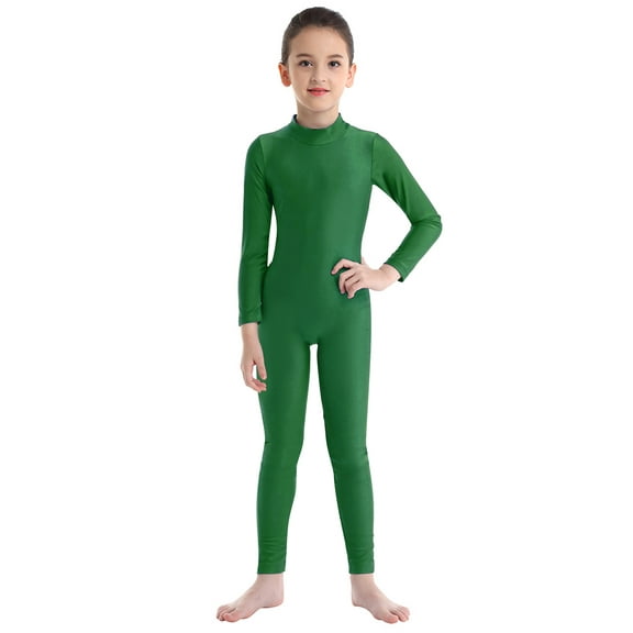 Yruioon Kids Girls One Piece Ballet Dance Gymnastic Leotard Full Body Catsuit Long Sleeve Jumpsuits Green 7-8
