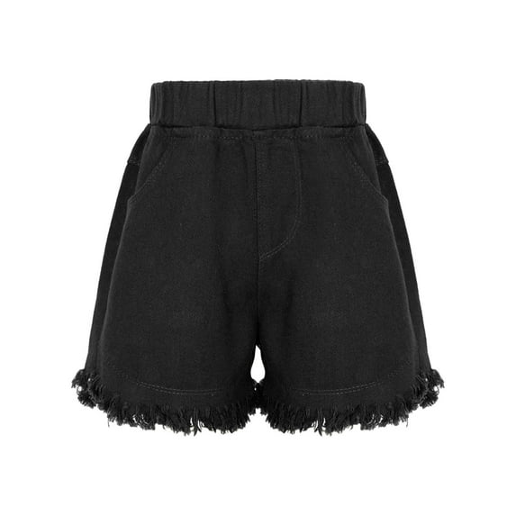 Yruioon Kids Girls Youth Casual Summer Short High Waisted Elastic Hemming Pull On Jeans Denim Shorts Black 140
