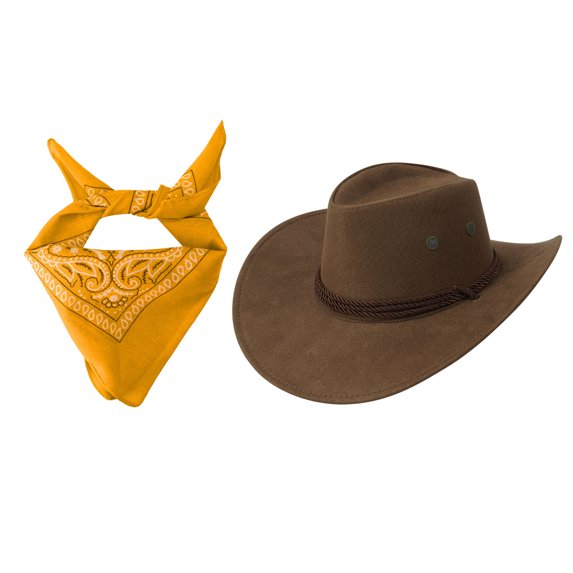 Yruioon Kids Western Cowboy Accessory Bandanna Scarf with Hat Outfits Cosplay Fancy Party Dress Up Yellow One Size
