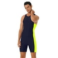 thumbnail image 1 of Yruioon Men One-Piece Swimsuit Contrast Rash Guard Surf Suit Swimwear Legsuit WeSurfing Diving Shorty Navy Blue&Fluorescent_Green XL, 1 of 7