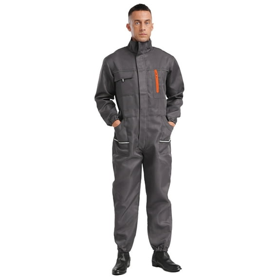 Yruioon Men's Long Sleeve Zip-Front Coverall Lightweight Mechanic Work Coverall Jumpsuit Gray 190/4XL