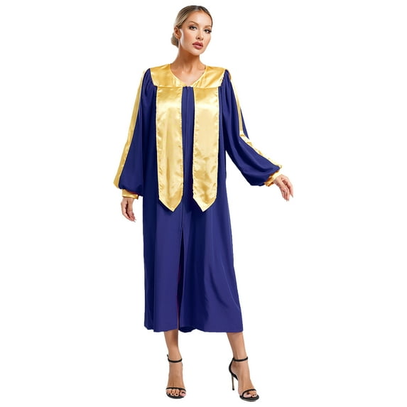 Yruioon Women Men Choir Robe V-neck Long Sleeve Color Block Zipper Unisex Classic Judge Pastor Gown Blue L