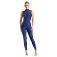 thumbnail image 1 of Yruioon Women's One Piece Gymnastics Unitard Shiny Rhinestone Jumpsuit Sheer Mesh Patchwork Bodysuit NavyBlue XL, 1 of 6