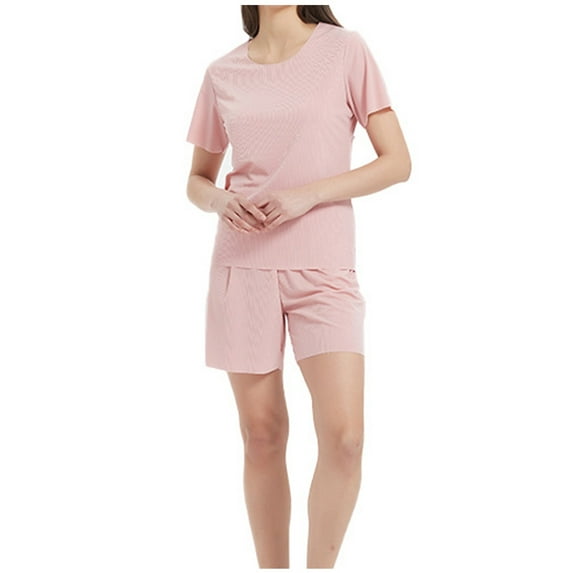 Xysaqa Womens Pajama Sets,Summer Blouses for Women 2024 Extra Large Size Ice Silk Short-Sleeved Shorts Thin Loose Home Clothes Pajamas Suit for Women Night Shirts for Women Sleepwear On Clearance