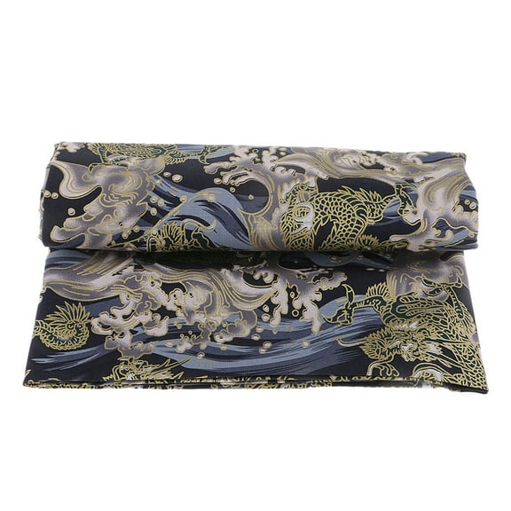 YsXoWiui 2 Meters Metallic Gold Asian Dragon Cotton Fabric Sewing Craft Deep Blue