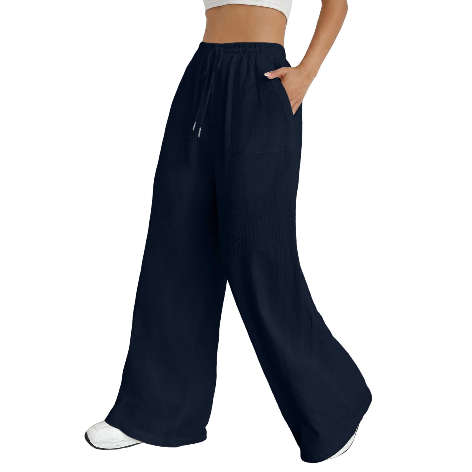 Ysiyy Women Stylish Linen Pants Wide Leg with Pockets Relaxed Fit