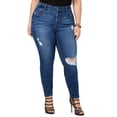 thumbnail image 1 of YSJ Plus Size Distressed Skinny Zip Ankle Jeans Blue 18W, 1 of 2