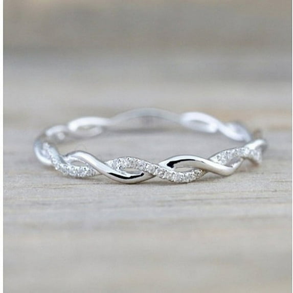 Yskkt 925 Sterling Silver Twisted Shape Diamond Wedding Band Ring