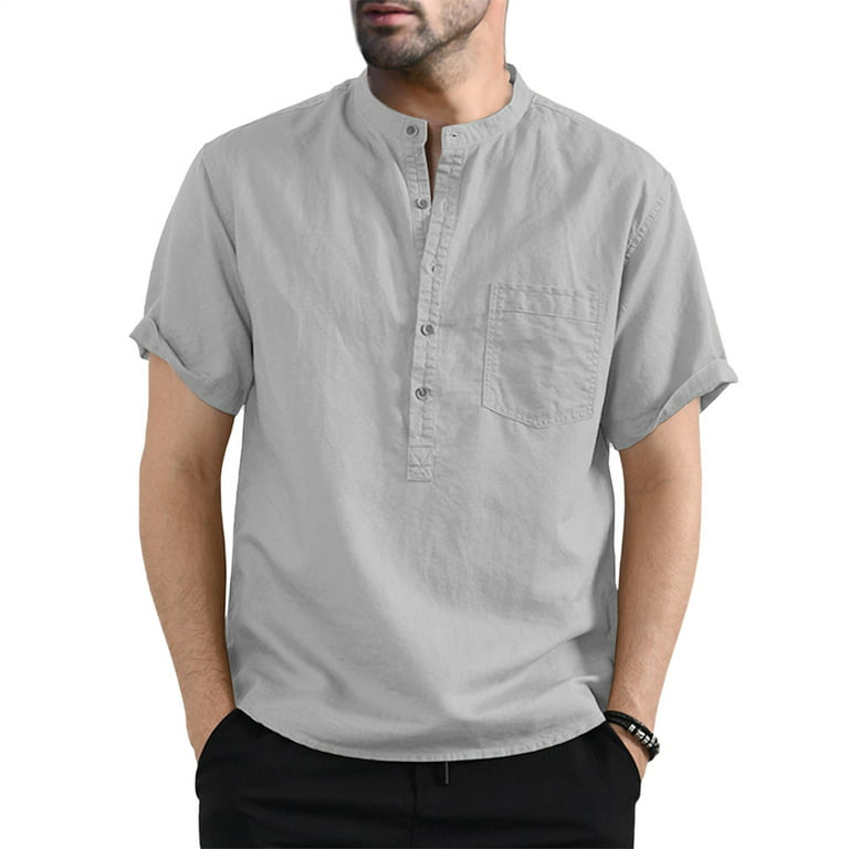 Best Deal for NIUQI Mens Summer T Shirts Cotton Linen Henley Shirt Short