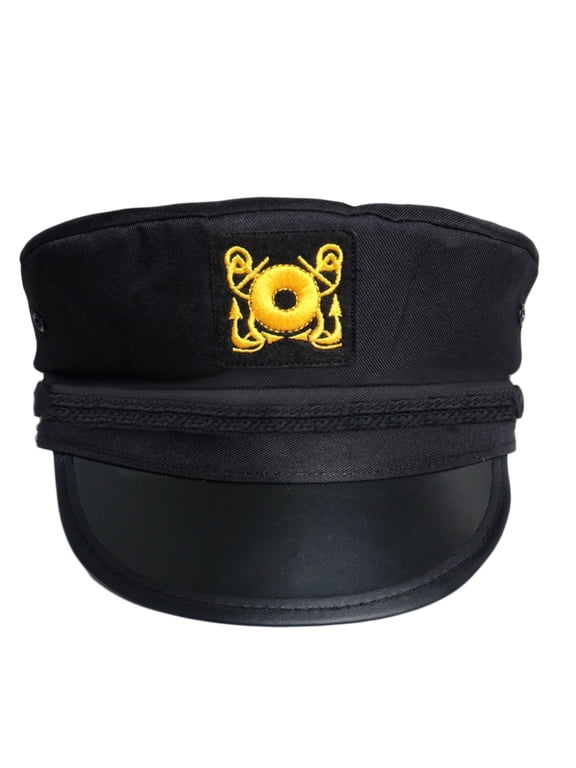 Black Captain Hat Yacht MilitaryHats Boats Skippers Ship Captain Costume Hat Navy Marine for Men Women