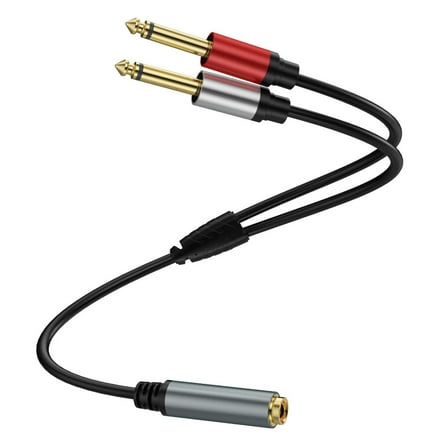 Ysmooiuy Durability 6.35mm 1/4" Female to Two Male Converters Cable Gold Plate Tip 6.35mm Plugs to 6.35mm Male Cord