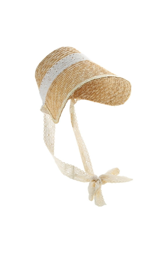LolitaStyle Straw Hat for Women Girls French Tea Party Hat Lace Patchwork Bonnet Handwoven Sun Hat Headgear