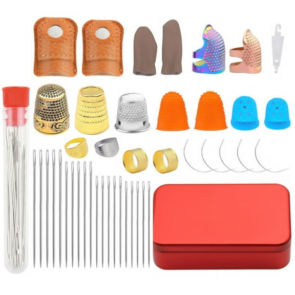 Ysmooiuy Sewing Thimble Sewing Needle Set, Rubber Finger Tips Guard Silicone Thimble Leather Coin Thimble Sewing Thimble Rings