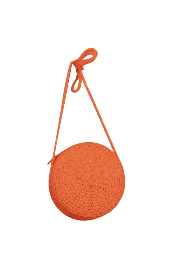Straw Woven Bag Handwoven Shoulder Bag Solid Color Round Crossbody Bags for Girl Beach Bag Large Capacity Cellphone Bag