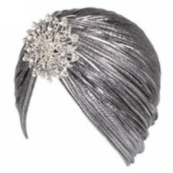 Ysmooiuy Women Indian Turban Hat for Head Wrap Pleated Soft Hair Hijab Headwear with Brooch Jewelry