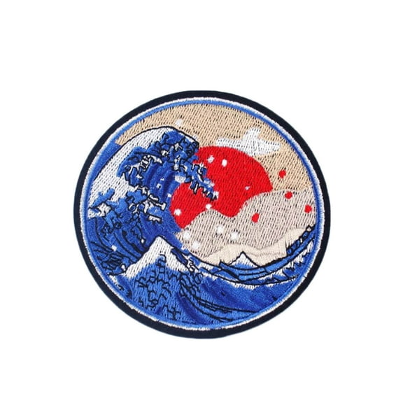 Ysmzzmsy 1 PCS Waves Iron On or Sew On Embroidered Waves Patch Circular Patch