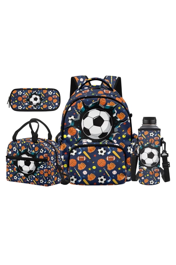 4 Piece Kids Backpack Set, 17 Inch 600D Polyester Sports Equipment School Bags, Back to School Gifts for Boys Elementary Middle High School Bookbags