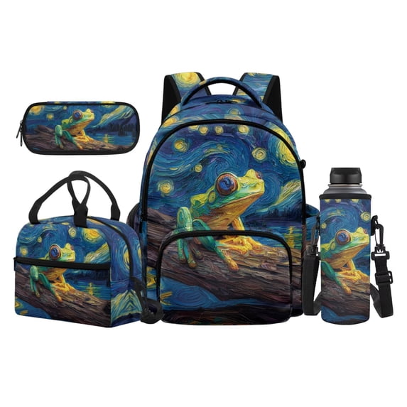 Yspwyqan 4 Piece Kids Backpack And Lunch Box Set, Blue White Cherry Blossom Large Capacity Back to School Gifts for Ages 8-15 Girls, Elementary Middle School Backpack Set