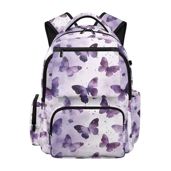 Yspwyqan Backpack for Girls Kids, Purple Butterfly 600D Polyester School Bag with Padded Straps, Fits 15.6 Laptop, Multi-Pocket Bookbag for Middle High School