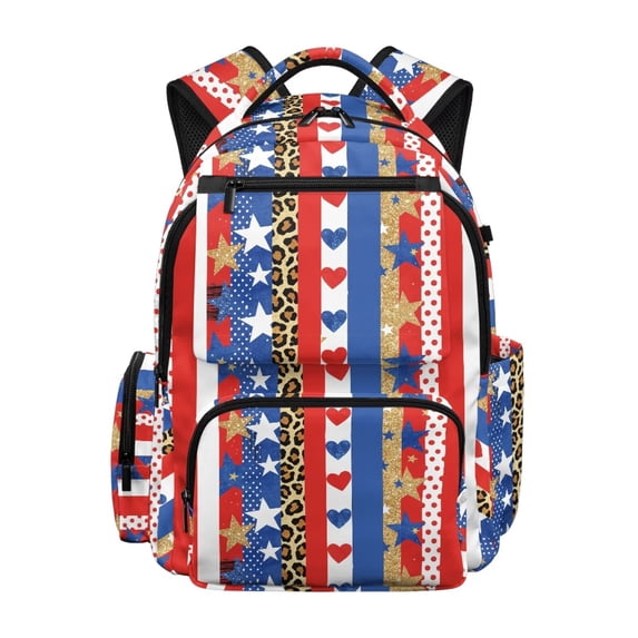 Yspwyqan Backpack for Little Girls, Patriotic Leopard Star 17" School Backpack, Adjustable Straps 600D Durable Bookbag with Front Pocket for Primary Elementary Travel Hiking