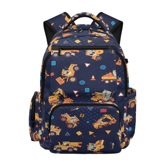 Yspwyqan Backpack for School Boys, Construction Truck 17" Large Capacity Kids Backpack, Dark Blue Dot Lightweight Bookbag with Front Pocket, Fits 15.6 Laptop for Middle High School