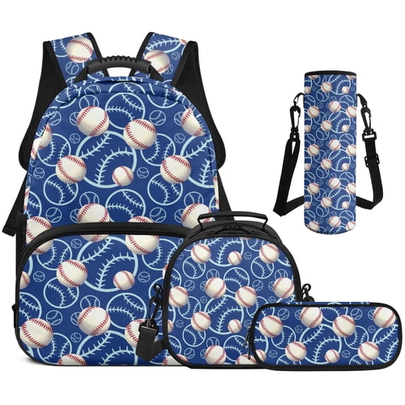 Yspwyqan Backpack Set Ages 8-15 for Boys Girls, White Baseball 4Pcs Backpack and Lunch Box Set, 17 Inch Lightweight Fits 13 Inch Laptop Casual Daypack for School