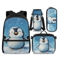thumbnail image 1 of Yspwyqan Backpack Set for Elementary, Snowy Winter Penguin Kids Backpack Matching Lunch Box Set 4Pcs, Lightweight Double Zip Fits 14" Laptop Bags for Primary Middle School, 1 of 7