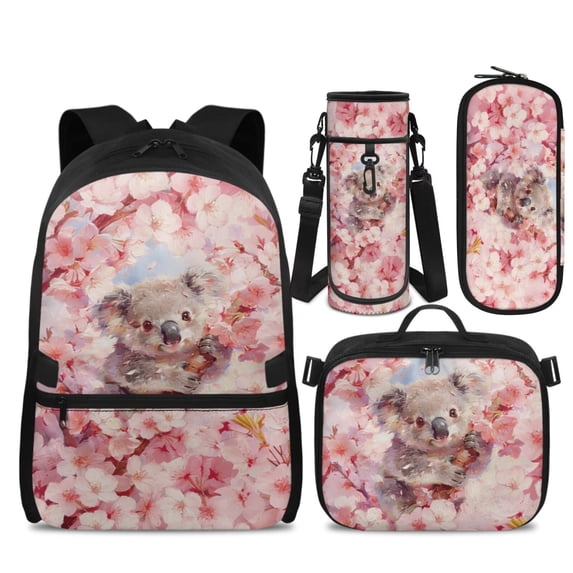 Yspwyqan Backpack Set for Primary, Cherry Blossom Koala Girls Backpack and Lunch Box Set 4Pcs, Lightweight Large Capacity Adjustable Straps School Bags for Ages 8-15