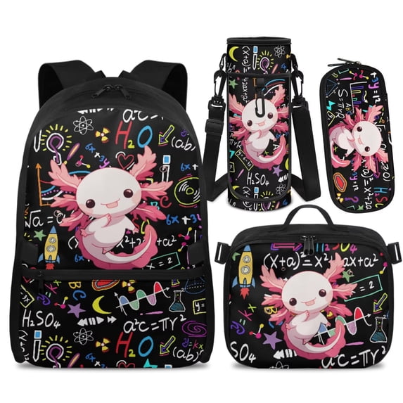Yspwyqan Backpack Set for Teens Boys, Math Doodle Axolotl Backpack and Lunchbox Set with Pencil Case, 17 Inch Double Zip Large Capacity School Bags Fits 14" Laptop for Hiking
