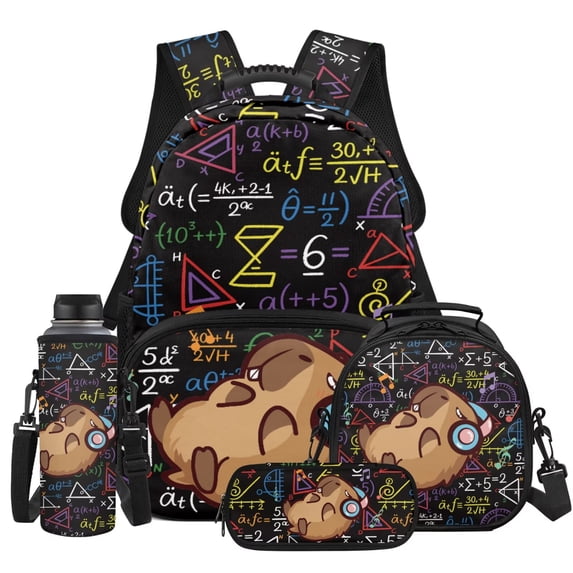 Yspwyqan Backpack Set for Teens, Musical Capybara Girls Lunchbox Set 4Pcs, Trendy Large Capacity Boys Backpack Set Fits 13 Inch Laptop for High School Hiking