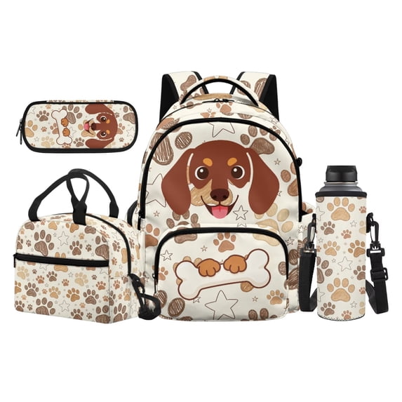 Yspwyqan Backpack Set for Travel, Cute Dachshund Dog Boys Backpack And Lunch Box Set 17 Inch, Large Capacity Casual Fashion Laptop Backpack for Middle School Ages 8-15