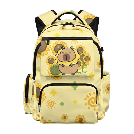 Yspwyqan Backpack for Teen Girls, Sunflower Capybara 17" School Backpack with Front Pocket, Large Capacity Daypack for High School Travel, Back to School Gifts for Teens
