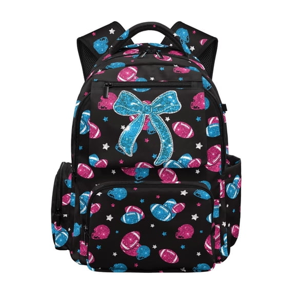 Yspwyqan Big Kids Backpack 17 Inch for Girls, Rugby Glitter Bow Lightweight 600D Polyester School Backpack with Front Pocket Fits 15.6 Laptop for Elementary Middle School