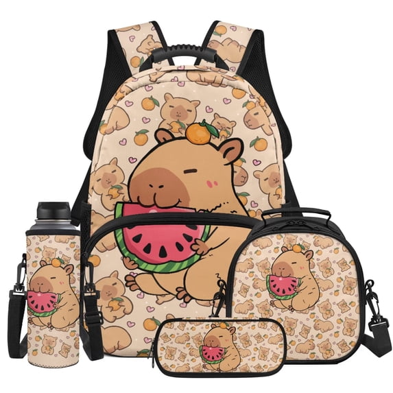 Yspwyqan Big Kids Cute Backpack Set, 17 Inch Lightweight School Backpack, Capybara Watermelon Casual Daypack for Elementary Travel Back to School Gifts