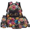 thumbnail image 1 of Yspwyqan Black Cat Backpack Set Kids Girls, Wild Floral 4 Piece Backpack Lunchbox Set with Pencil Case, 17 Inch Lightweight Padded Straps Bag for Elementary Middle School, 1 of 7