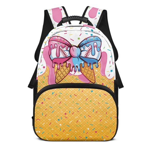Yspwyqan Bow Print School Backpack for Teens, 17 Inch Large Capacity Laptop Backpack, Double Zipper, Side Pockets, Ice Cream Drip Casual Bookbag for High School College Travel