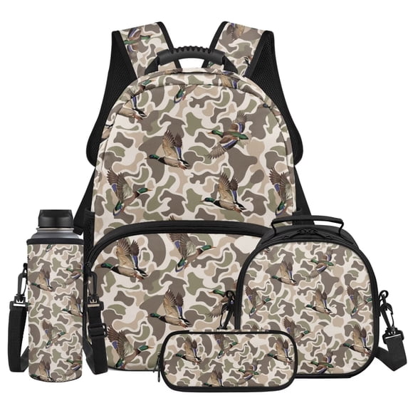 Yspwyqan Boys Backpack Set Ages 6-8, Mallard Duck Camo School Backpack with Lunchbox and Pencil Case, 17" Trendy Lightweight Bags for Primary Elementary School